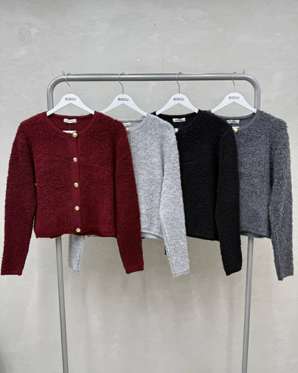 Wool Fleece Cardigan With Golden Buttons