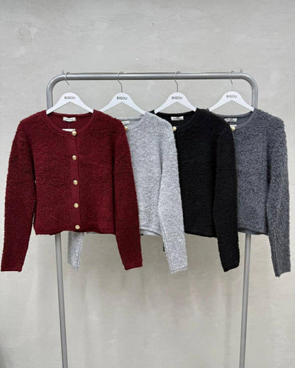 Wool Fleece Cardigan With Golden Buttons