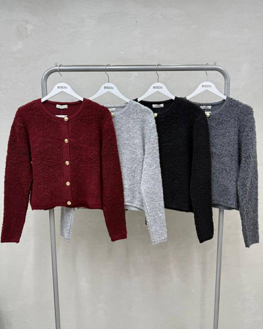 Wool Fleece Cardigan With Golden Buttons