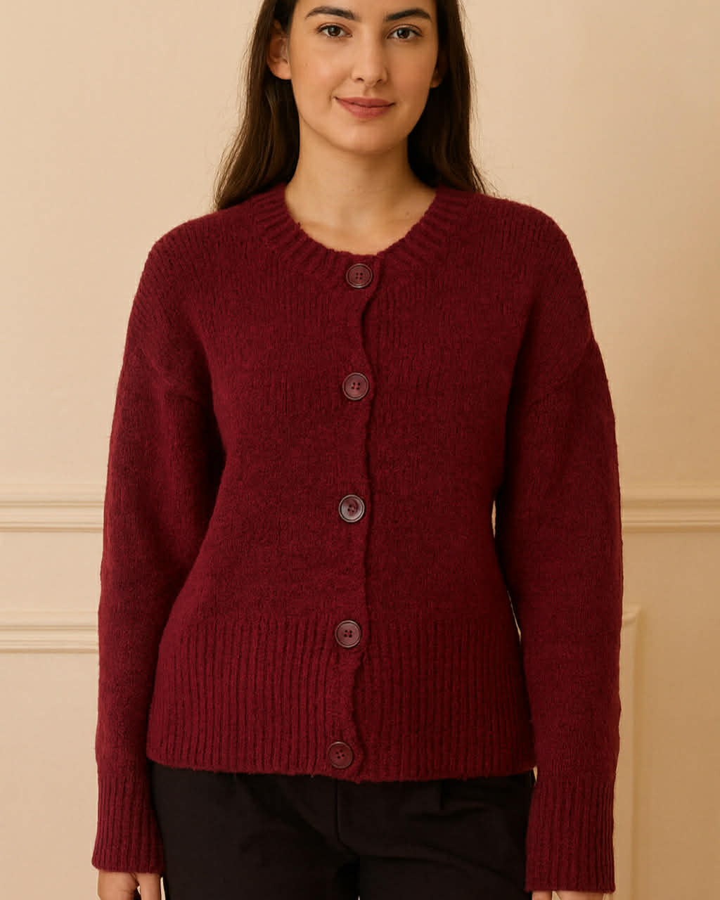 Simple And Elegant Wool Cardigan With Buttons