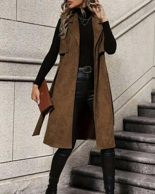 Din Long Sleeveless Jacket With Belt