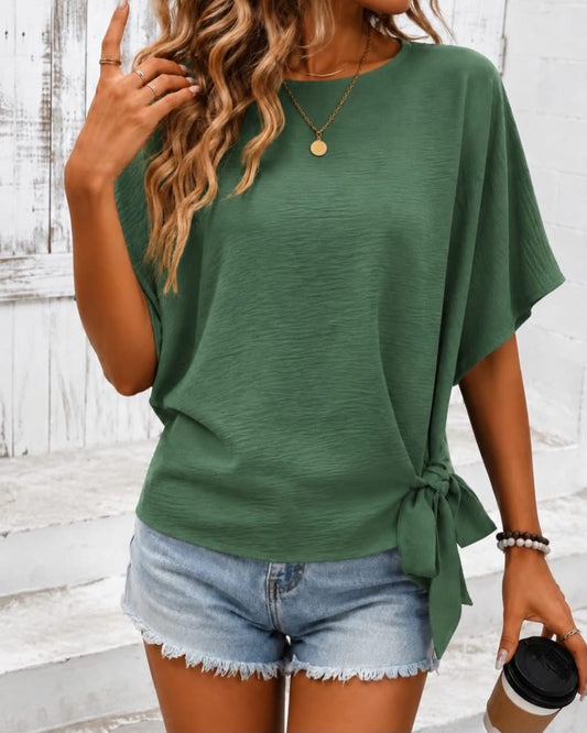 Wide Short Sleeve Wide Top With A Tie