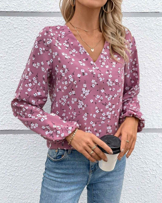 Floral V-Neck Long Sleeve Top