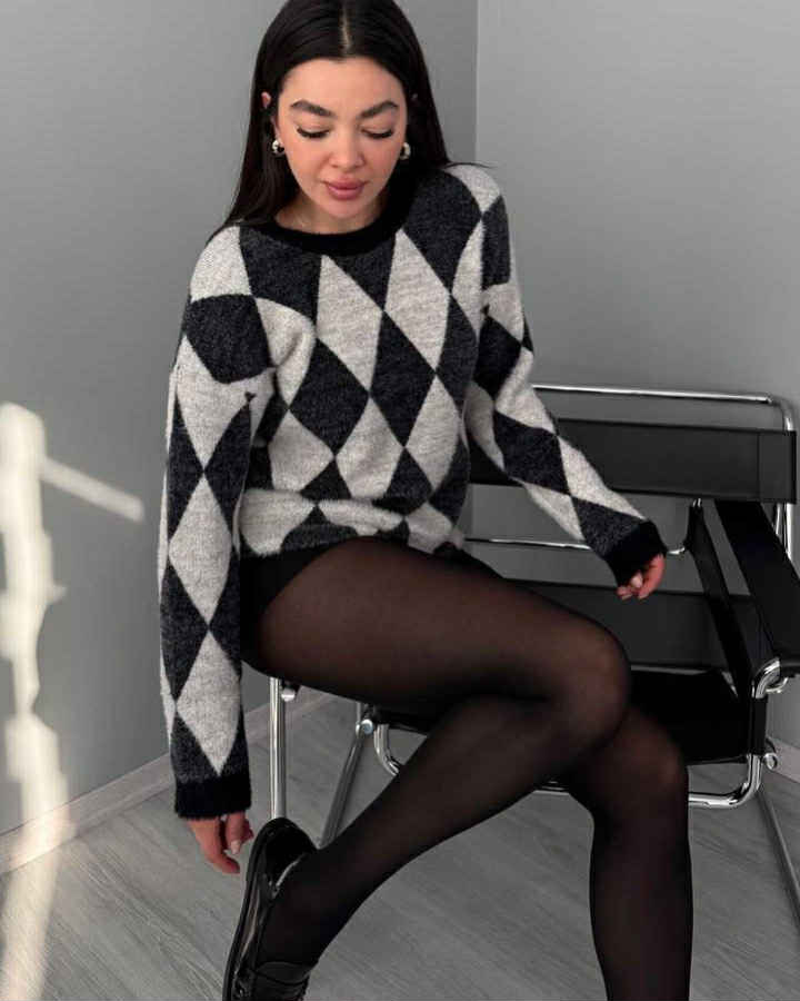 Geometric Wool Two Colors Blouse