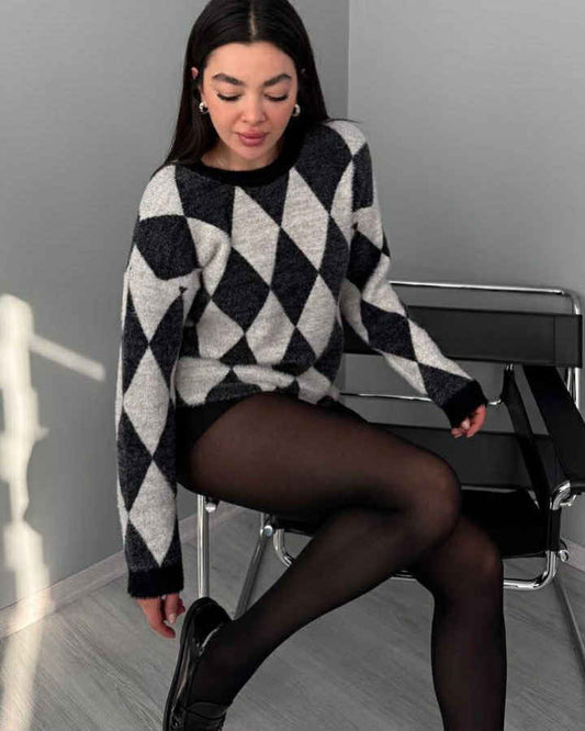 Geometric Wool Two Colors Blouse