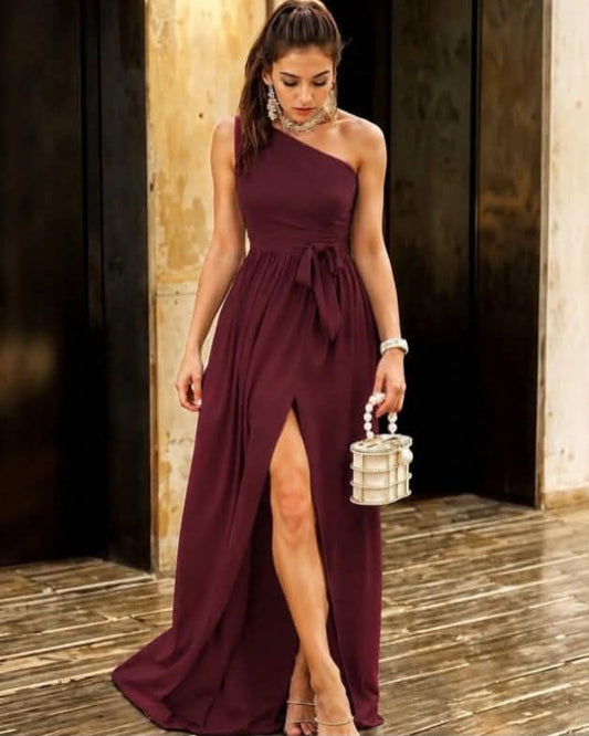 Long Dress With Slit One Shoulder