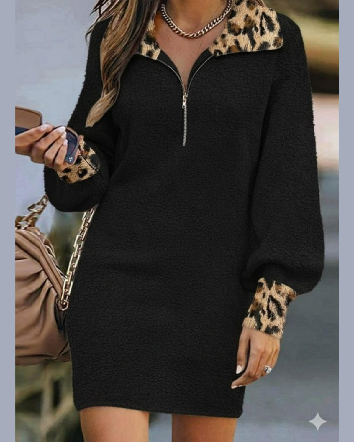 Fleece Leopard Short Dress