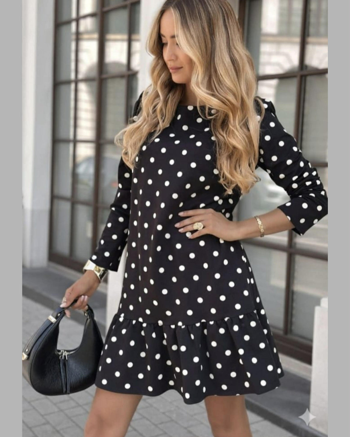 Polka-Dot Short Elegant Wide Dress