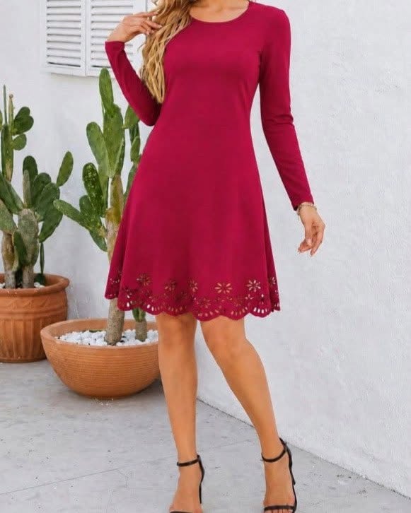 Elegant Round Neck Cut-out Hem Mini Dress