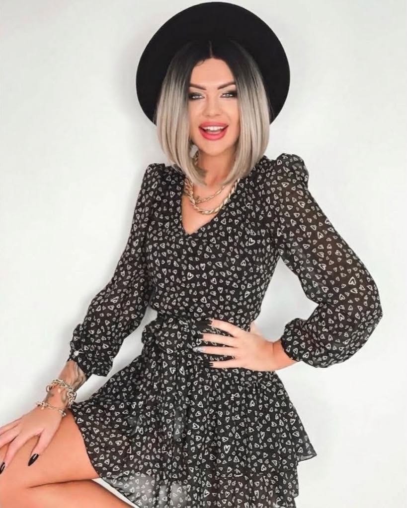 Chic Patterned Long Sleeve Ruffled Mini Dress