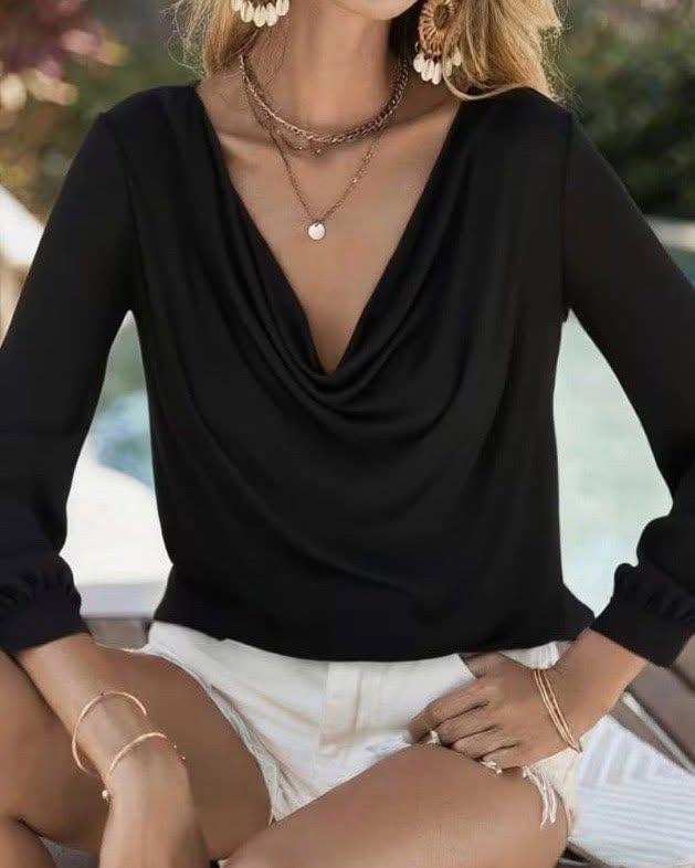 Cowl-Neck Long-Sleeve Blouse