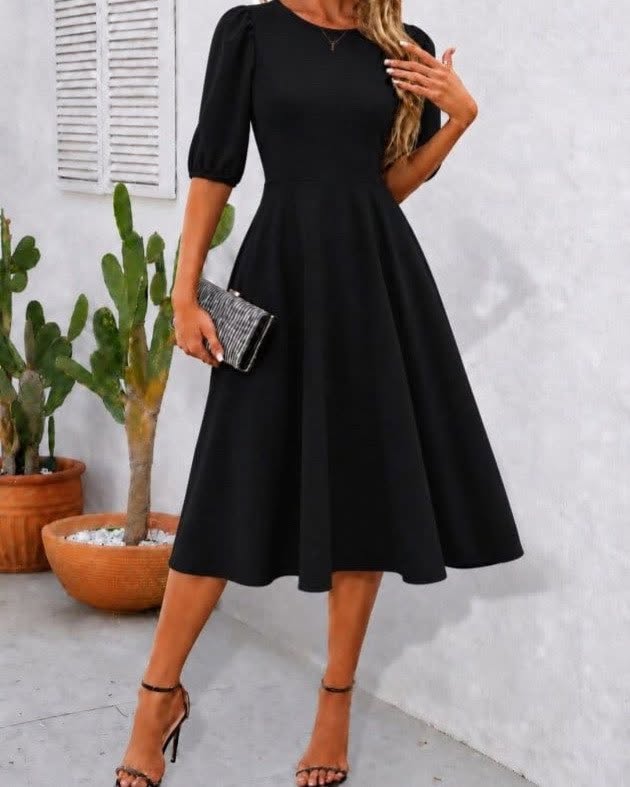 Elegant Half-Sleeve A-Line Flare Dress