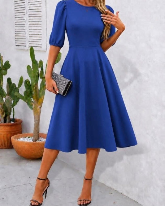 Elegant Half-Sleeve A-Line Flare Dress