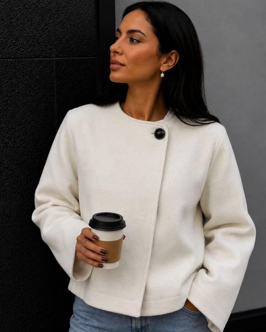 Cropped Collarless Wool-Blend Jacket