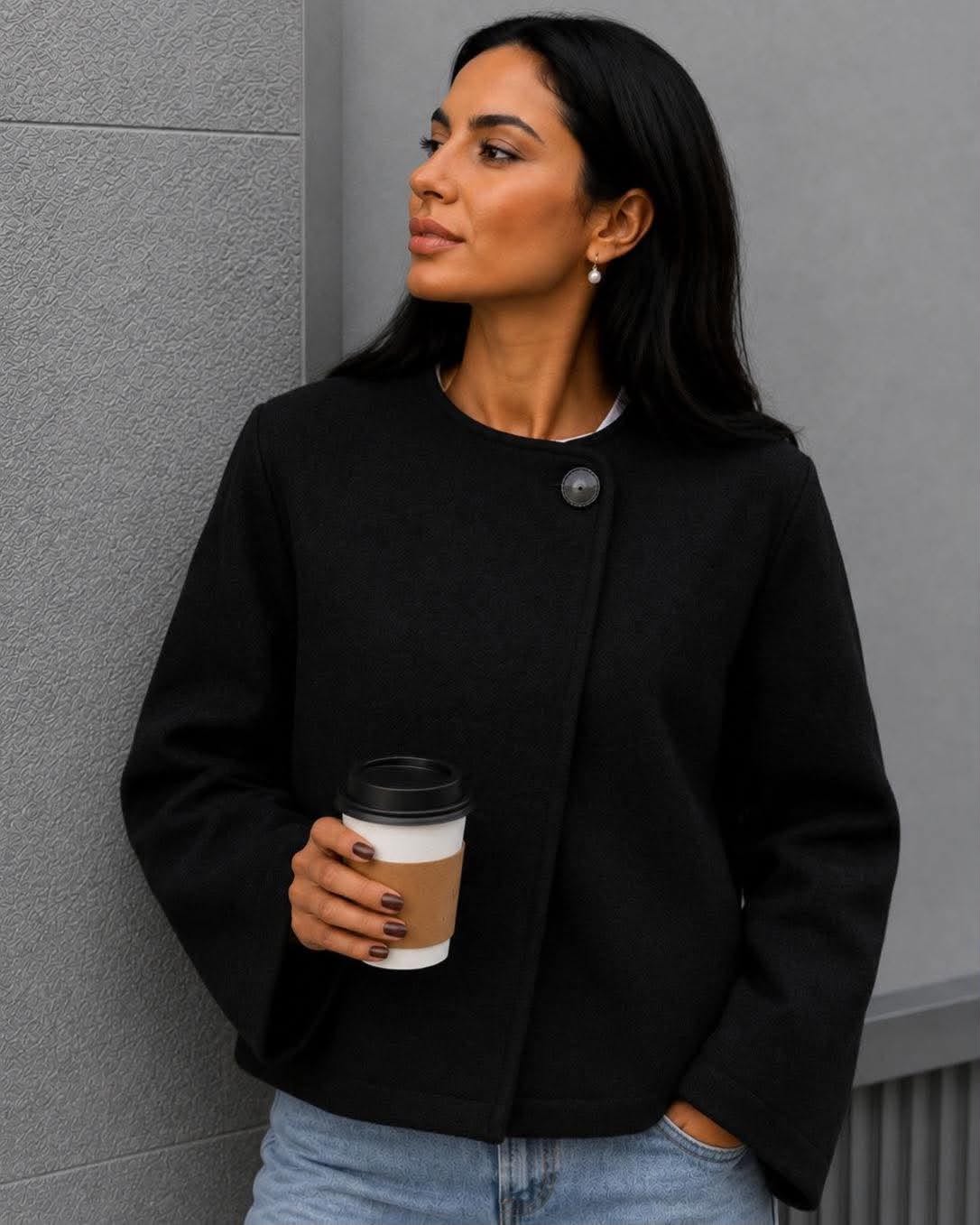 Cropped Collarless Wool-Blend Jacket