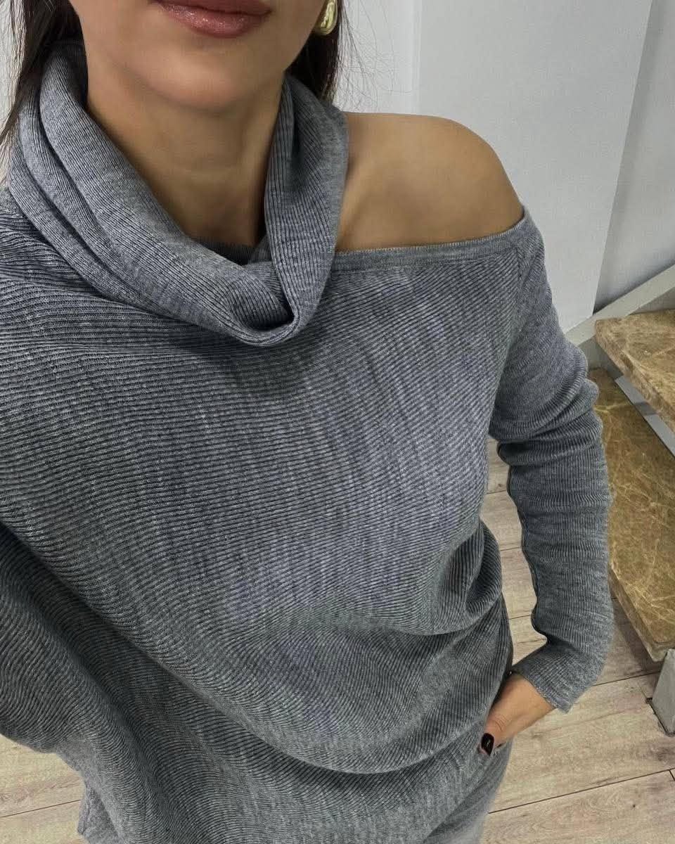 One-Shoulder Cowl Neck Knit Sweater
