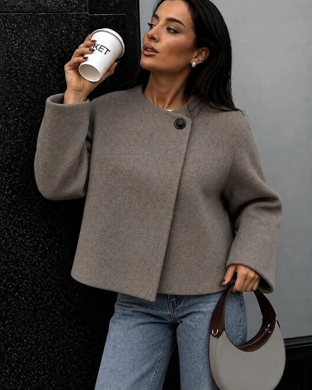 Cropped Collarless Wool-Blend Jacket