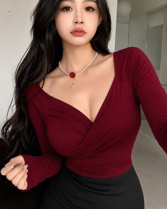 Slim Fit Cross-Front Ruched Cotton Top
