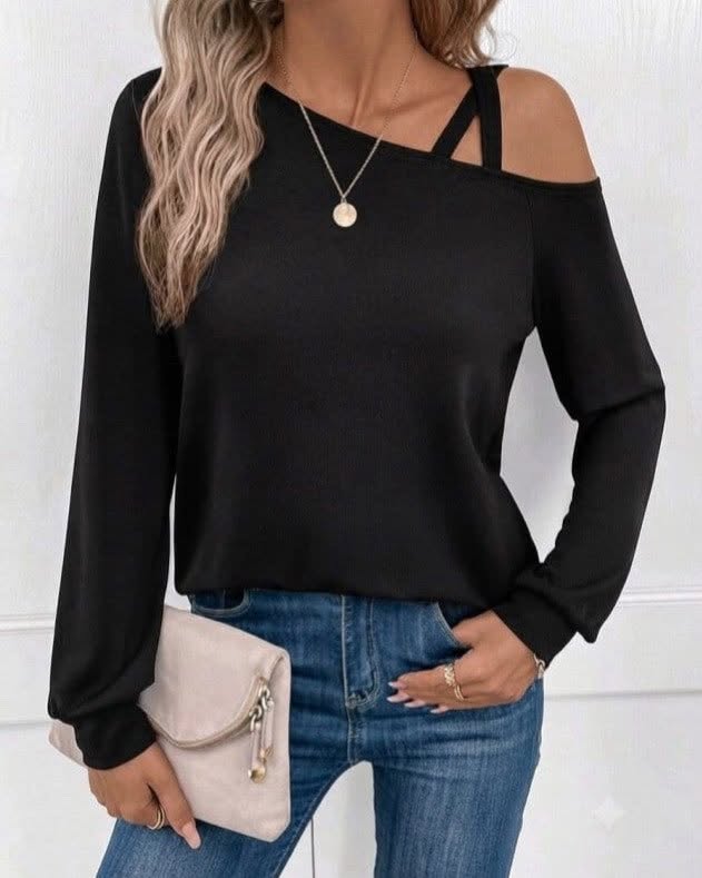 Cold Shoulder Strappy Long Sleeve Top