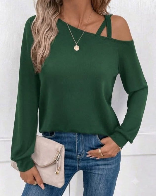 Cold Shoulder Strappy Long Sleeve Top