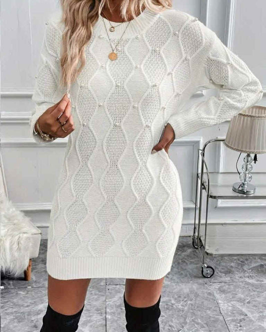 Wool Short Dress With Pearls