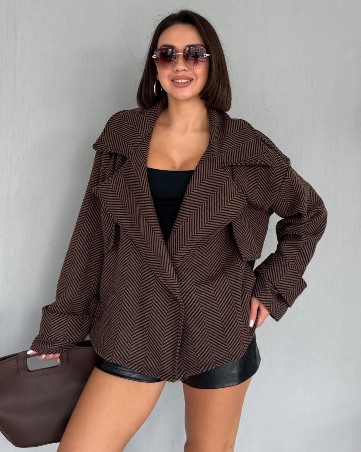 Loose-Fit Notched-Lapel Short Coat