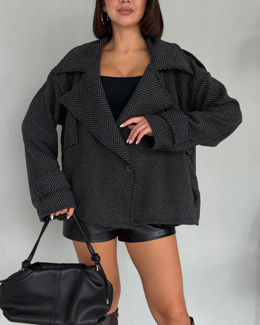 Loose-Fit Notched-Lapel Short Coat