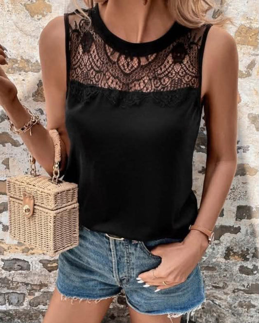 Sleeveless Top With Lace Trim