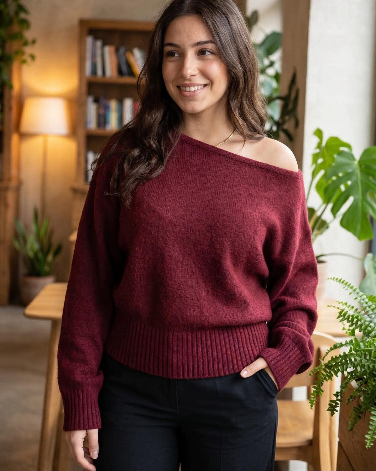Off-Shoulder Knit Sweater