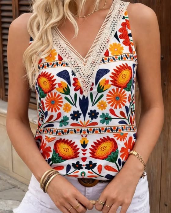 V-Neck Cut Colorful Top
