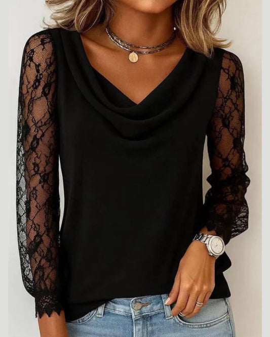 Cowl Neck Lace Sleeve Top