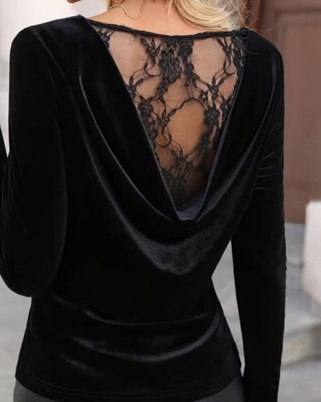 Velvet Cowl Back Lace Top