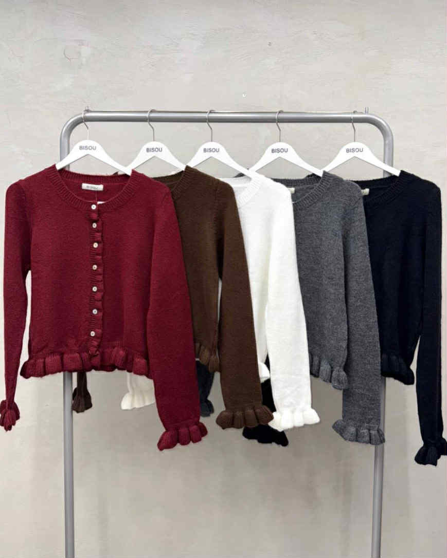 Wool Cardigan With Buttons And Ruffles
