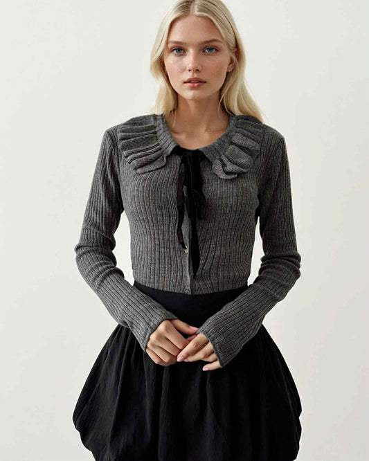 Stripped Wool Top With Black Tie
