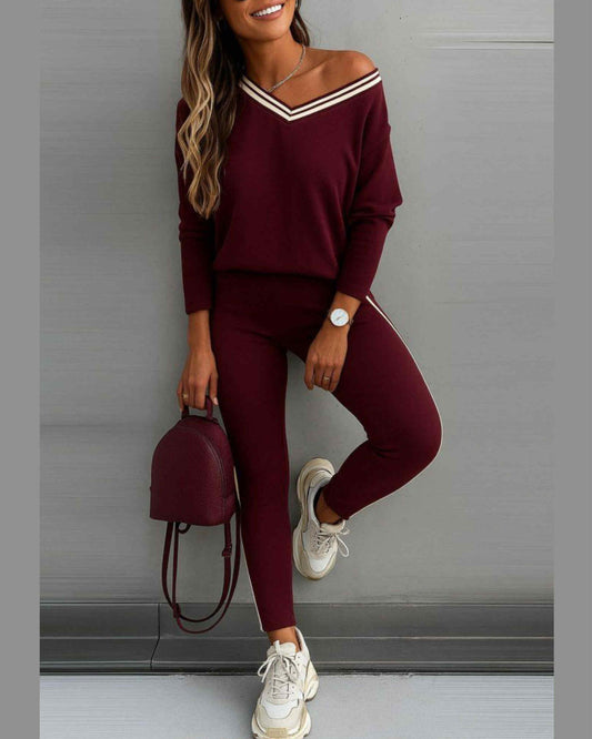 Two Colors V-Neck Sport Set