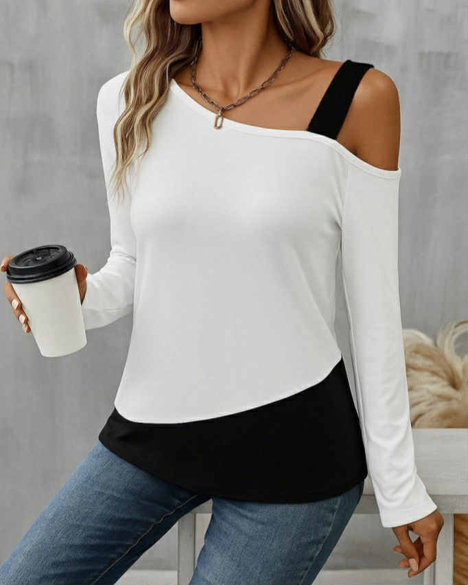 Two Colors Cotton Of Shoulder Top