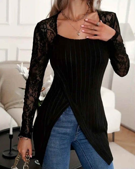 Laces Sleeve Unsymmetric Long Top