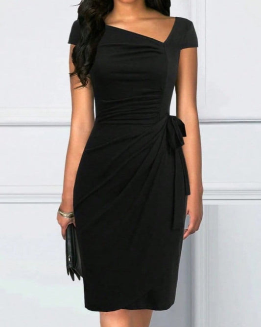 Elegant Short Sleeve Dress With A Tie