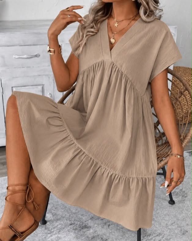 V-Neck Short Wide Dress