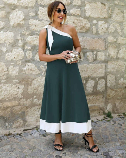Wide Long Dress One Shoulder With White Border