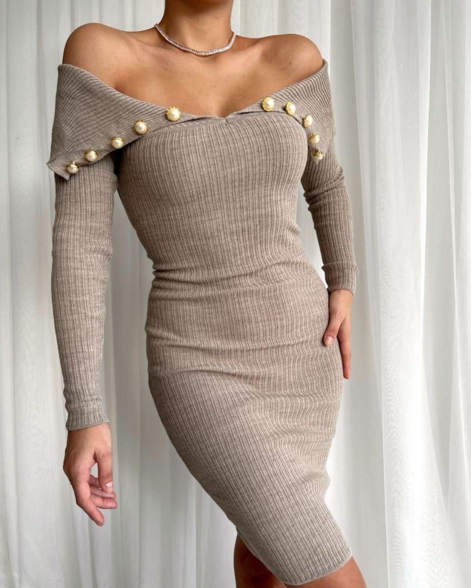 Wool Dress With Pearls Button