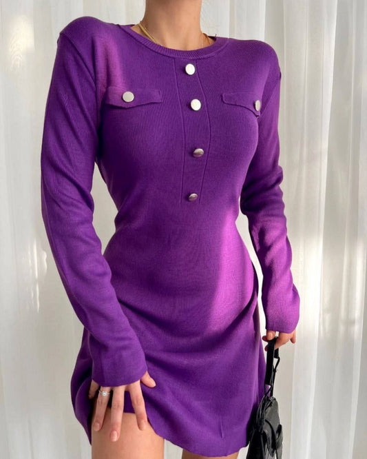 Wool Dress With Silver Button