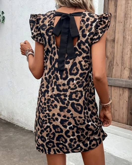 Leopard Short Dress With Tie On Back