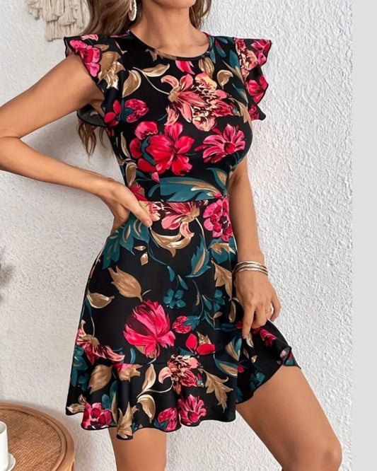 Colorful Floral Short Dress