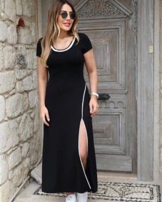 Long Cotton Dress With Round Neck