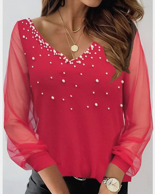 Classic Top With Pearls And Shiffon