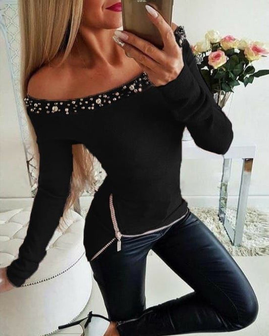 Off Shoulders With Pearls Top