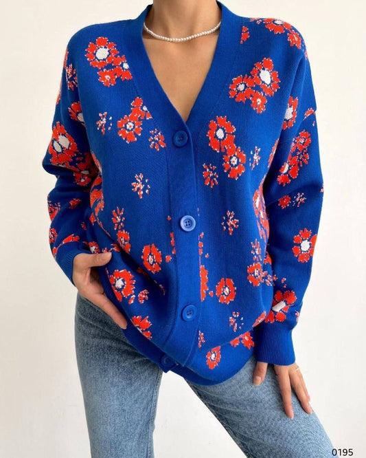 Wool Floral Cardigan With Button