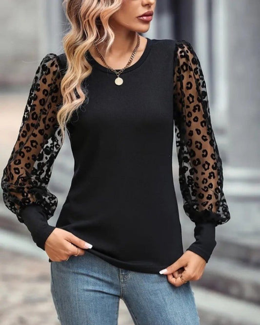 Leopard Chiffon Long Sleeve Top