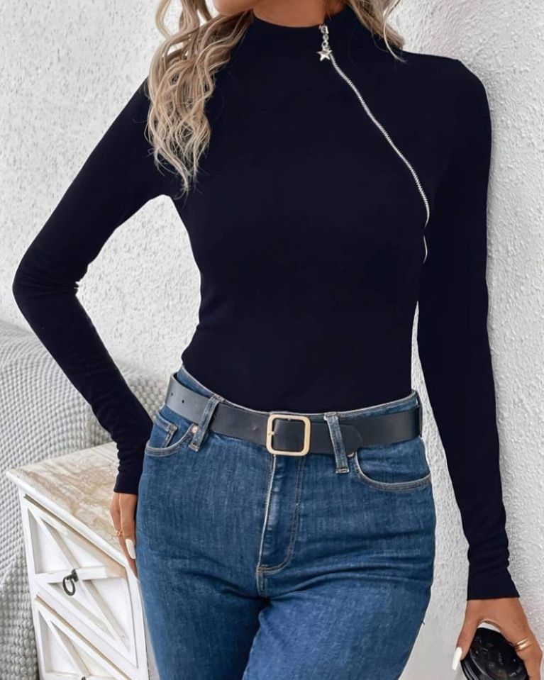 Simple Skinny Top With Zipper